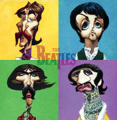 clockwise from top left: John Lennon, Paul McCartney, Ringo Starr, George Harrison