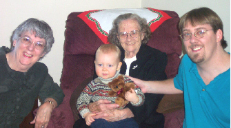 left to right: Beverly DeLong Whitaker, Evan Whitaker, Velva DeLong, Dave Whitaker