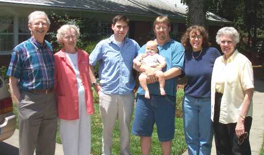 July 3, 2003 - left to right: Uncle Charlie, Aunt Jennie, Mike, Dad holding me, Mom, Grandma Shrley.