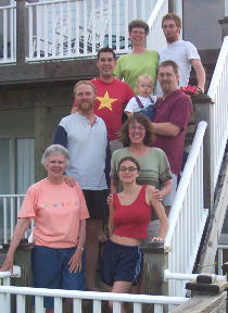 May 20, 2004. Left side, from bottom to top: Grandma Shirley, Uncle Chris, my cousin Mike, Aunt Jennifer. Right side, from bottom to top: my cousin Liz, Mom, Dad  holding me, and my cousin Nate.