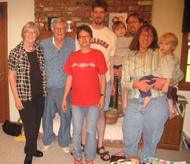 left to right: Mama, Papa, Aunt Liz, Uncle Mark, Evan, Dad, Mom, me