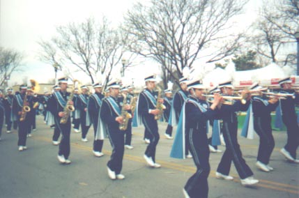 Marching with the Oak Park band in the St. Patricks Day Snake parade.