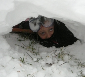 Evan in his snow tunnel  Dec. 2009